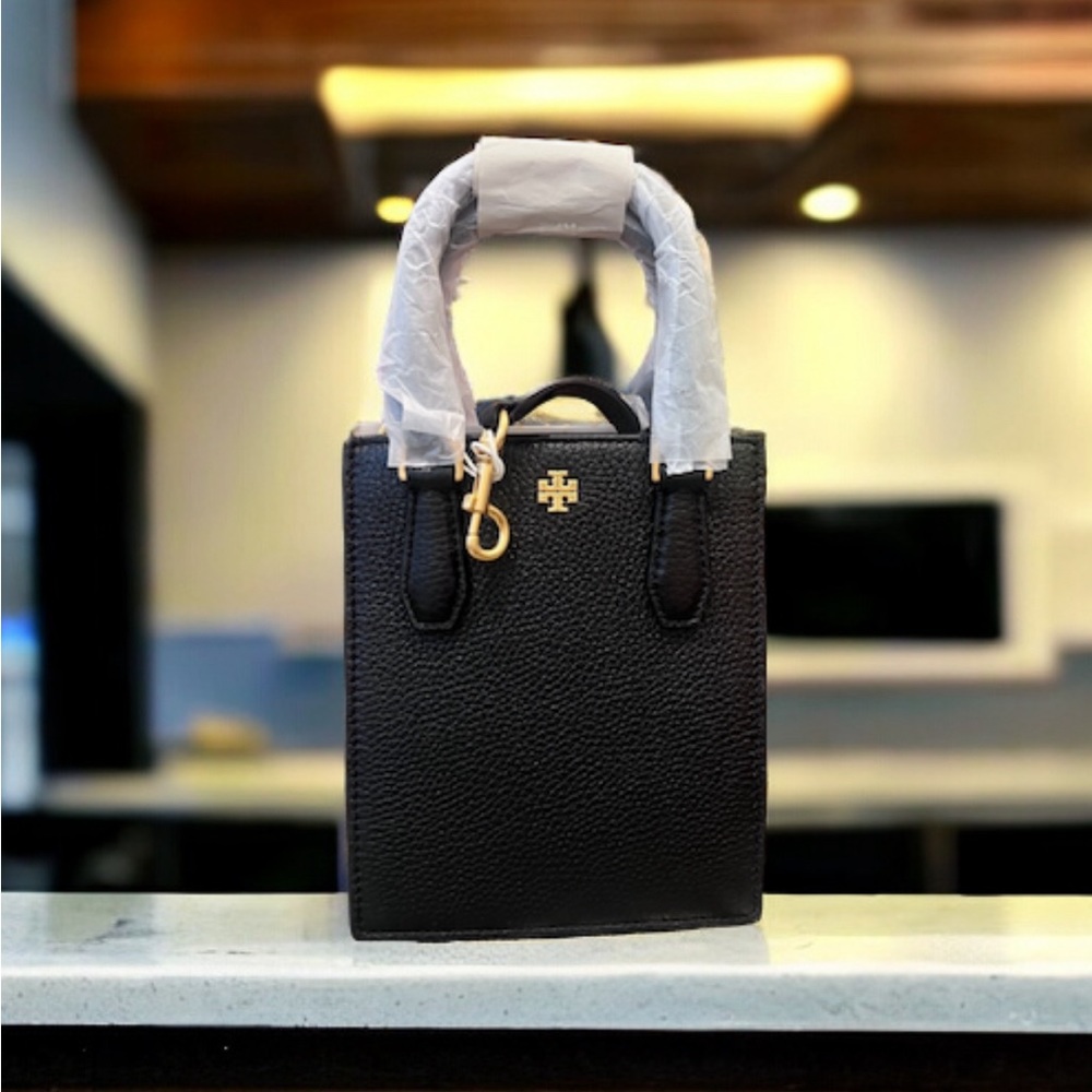 Tory Burch Blake Black Gold Hardware Leather Womens Mini Shopper Tote Ba…